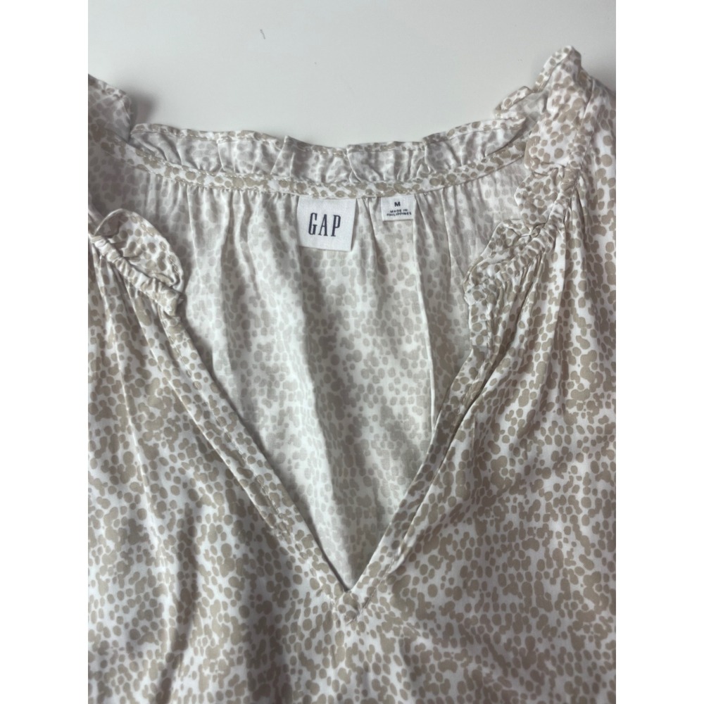 Gap Sleeveless Ruffle V-Neck Tiered Mini Dress Khaki Beige Floral Size M - Picture 7 of 10